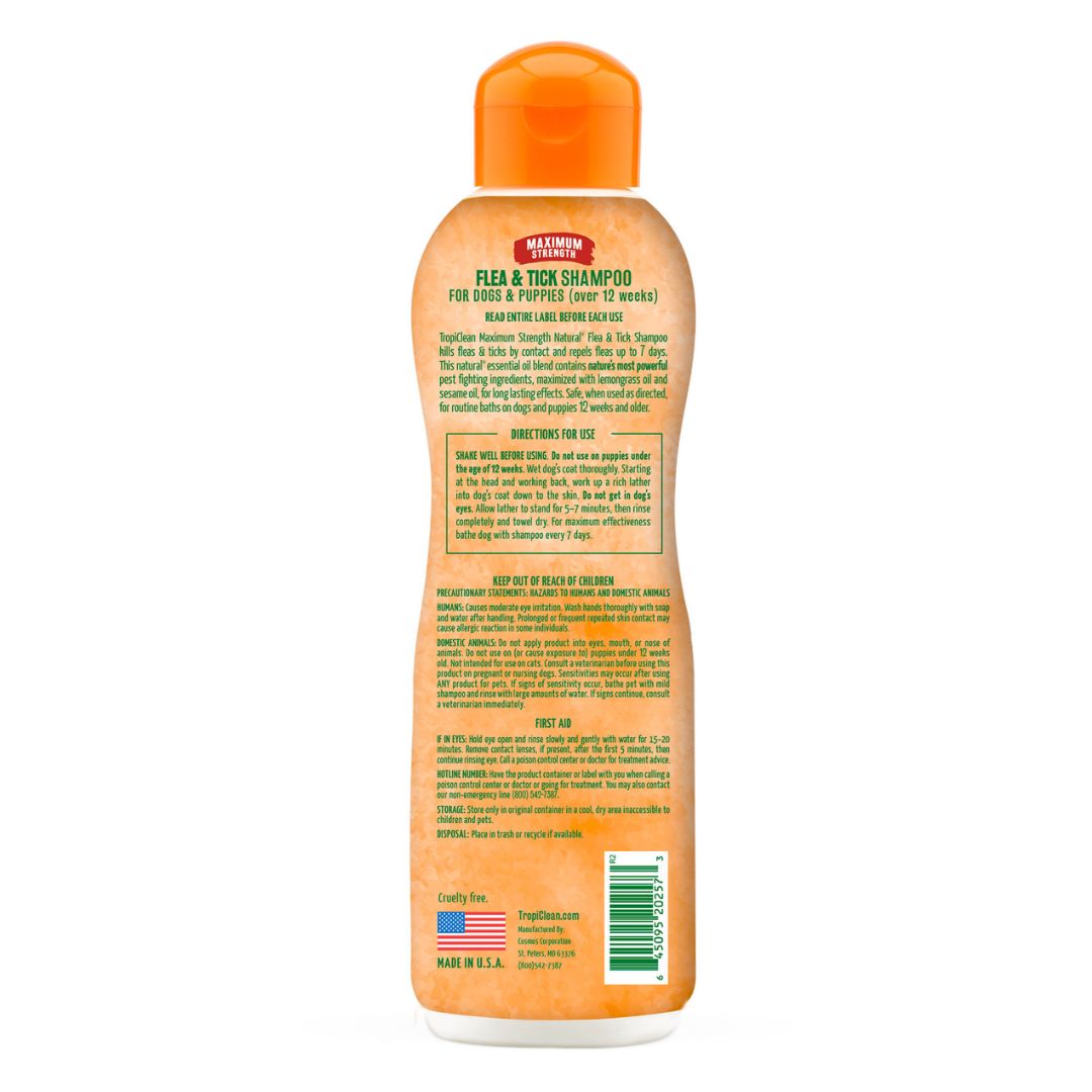 Tropiclean Natural Flea & Tick Pet Shampoo Maximum Strength - ABK Grooming