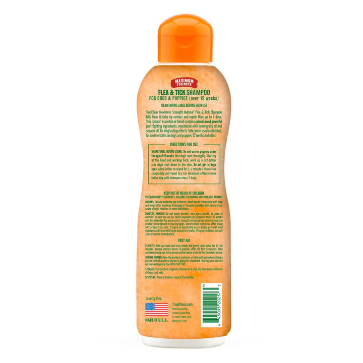 Tropiclean Natural Flea & Tick Pet Shampoo Maximum Strength - ABK Grooming