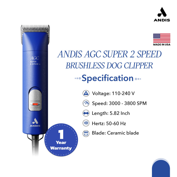 Andis AGC Super 2 Brushless Clipper (Royal Blue)