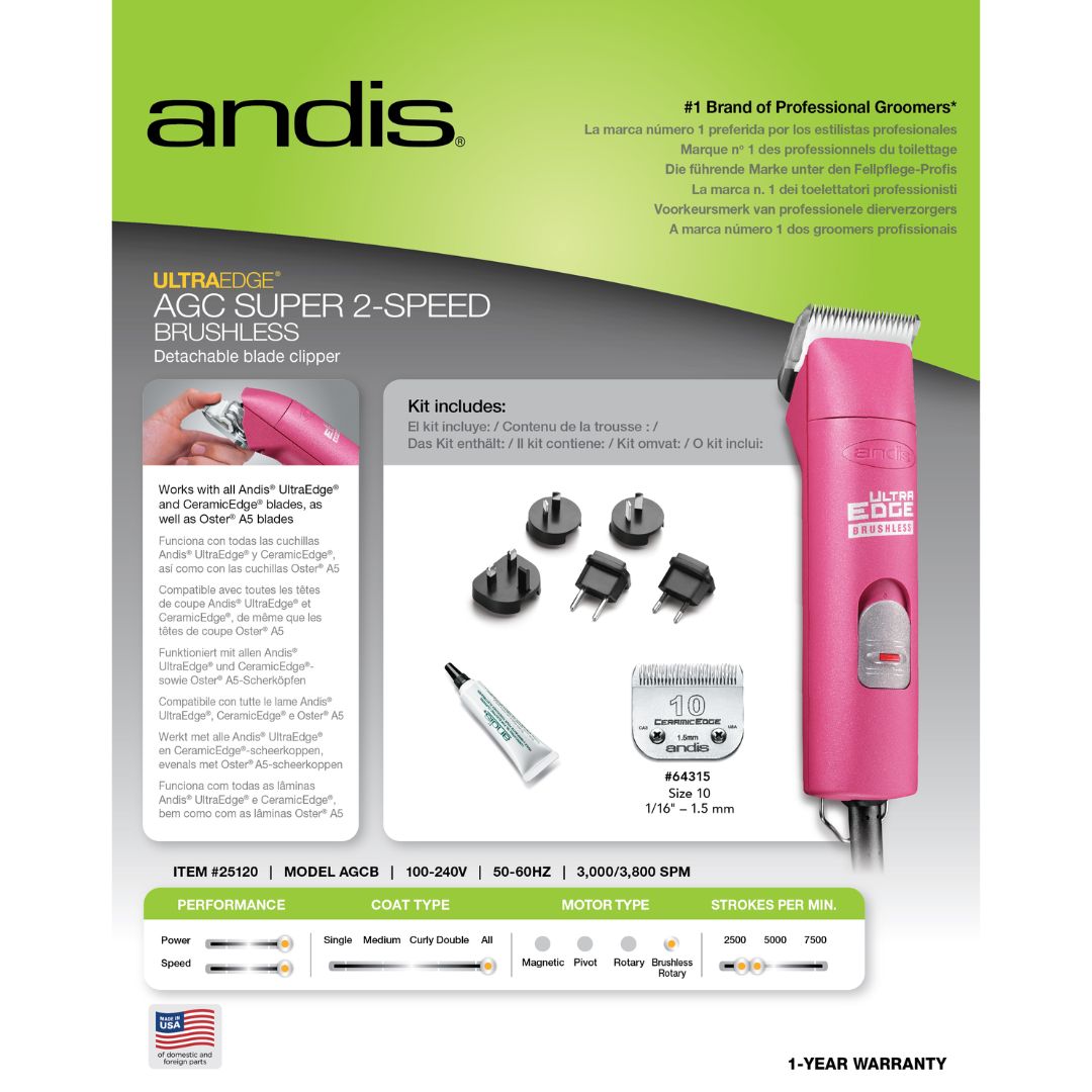 Andis AGC Super 2 Brushless Clipper (Pink)