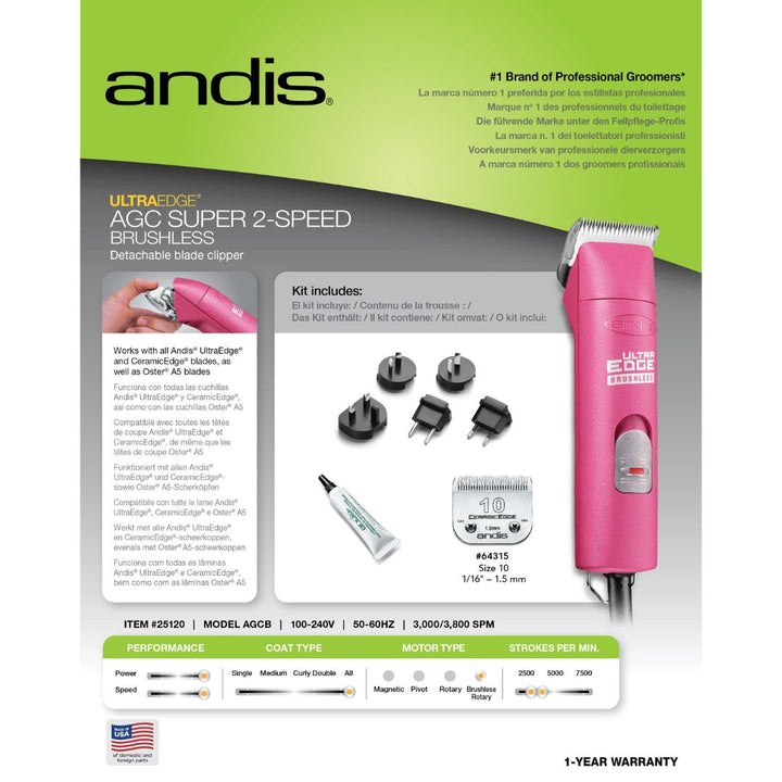 Andis AGC Super 2 Brushless Clipper (Pink)