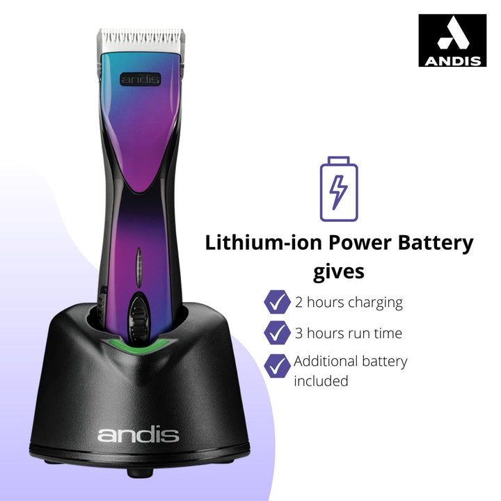 Andis Pulse ZR II Purple Galaxy, Heavy-duty Cordless Pet Clipper, Removable Battery, 3-Hour Run Time, Professional Grooming