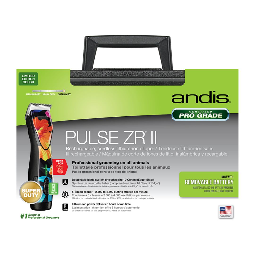 High-performance pet clipper - Andis Pulse ZR II, Floral Limited Edition, Lithium-ion Battery, Quiet Operation, Ideal for Toughest Coats, Best in 2024