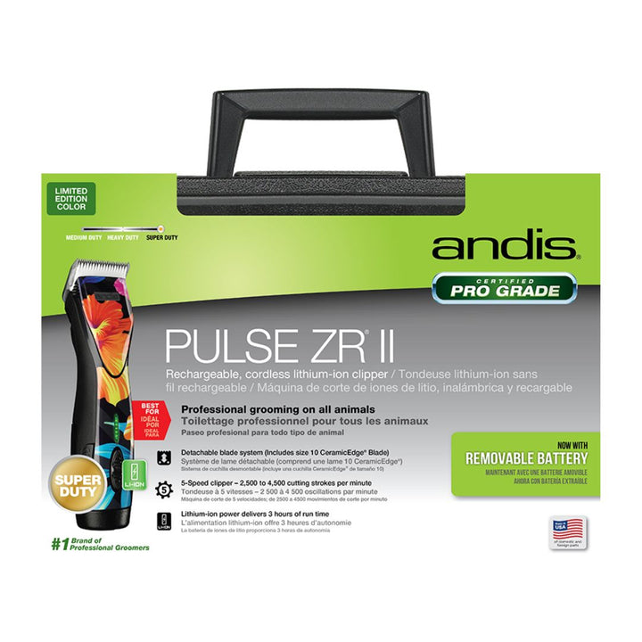 High-performance pet clipper - Andis Pulse ZR II, Floral Limited Edition, Lithium-ion Battery, Quiet Operation, Ideal for Toughest Coats, Best in 2024