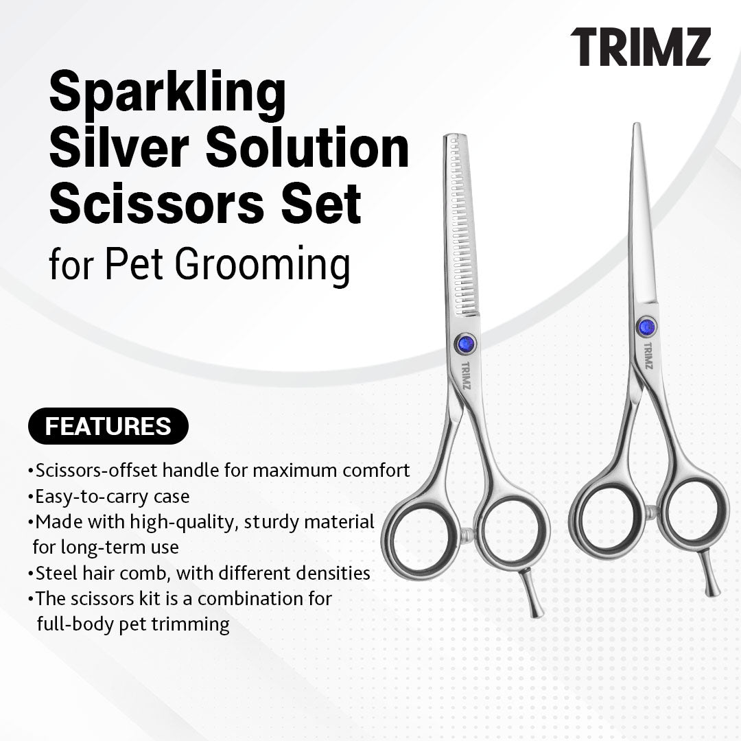 Trimz Scissors Set, 5.5 inches, Sparkling Silver for Grooming Pets