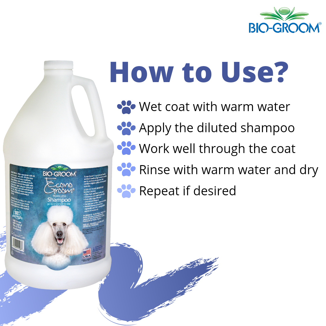 Bio-Groom Econo Groom Tearless Pet Grooming Shampoo, Pet shampoo, Shampoo for dogs and cats, Safe for puppies and kittens, Shampoo suitable for dogs and cats of all breeds, Bio groom Shampoo, Best Pet grooming shampoo, affordable pet bathing shampoo, Cruelty free pet shampoo  Bio Groom Skin Soothing Shampoo, Best Puppy Shampoo for Fleas, Dog Shampoo, Skin Soothing Pet Bathing Shampoo, Hypo Allergenic Shampoo, How to use Econo groom tearless pet shampoo