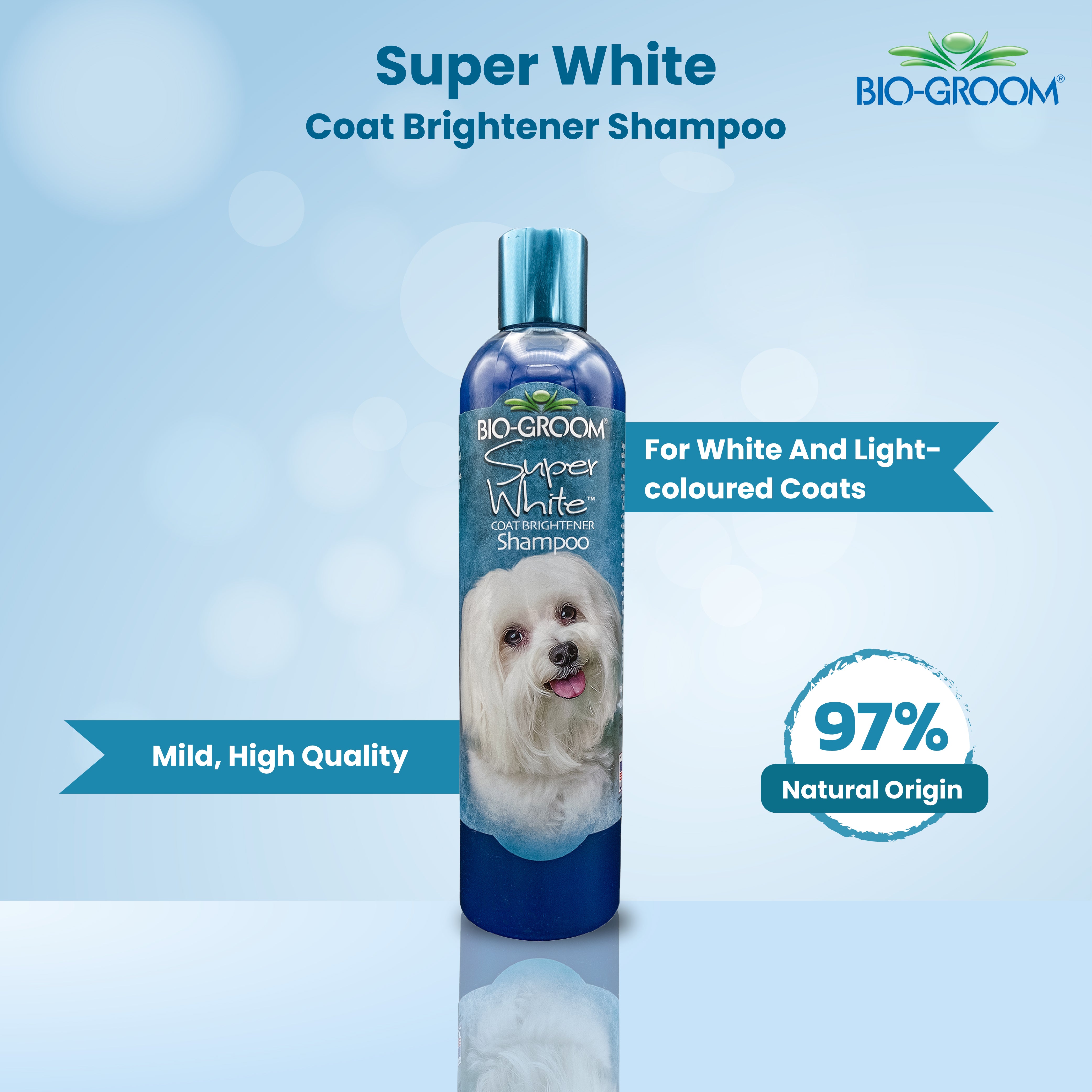Biogroom Super White Coat Brightener Pet Shampoo for Cats and Dogs-355 ml