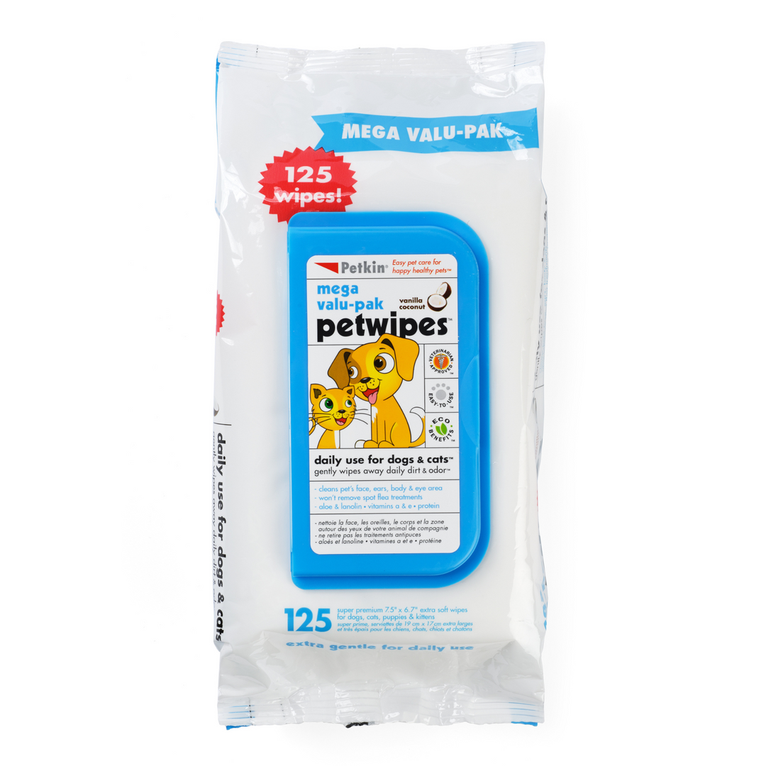 Petkin Pet Wipes Mega Value Pull Pack, 125 pcs