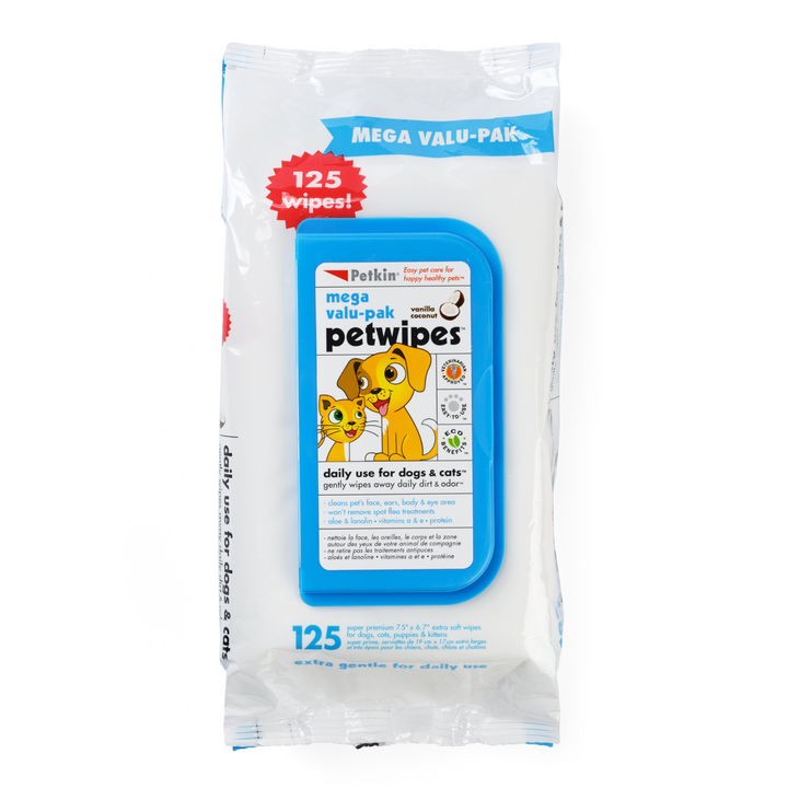 Petkin Pet Wipes Mega Value Pull Pack, 125 pcs