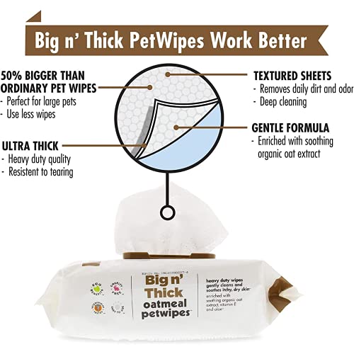 Petkin Big N Thick Oatmeal Pet Wipes, 100 Wipes