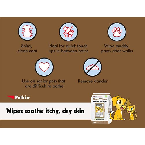 Petkin Big N Thick Oatmeal Pet Wipes, 100 Wipes