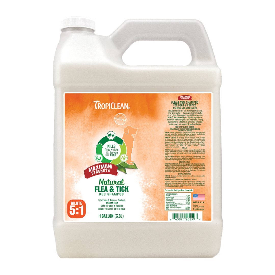 TROPICLEAN Natural Flea & Tick Shampoo Maximum Strength Gallon, 3.8 litres - ABK Grooming