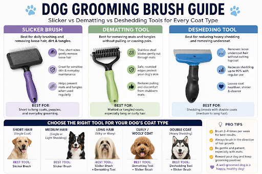 Dog Grooming Brush Guide: Slicker vs Dematting vs Deshedding