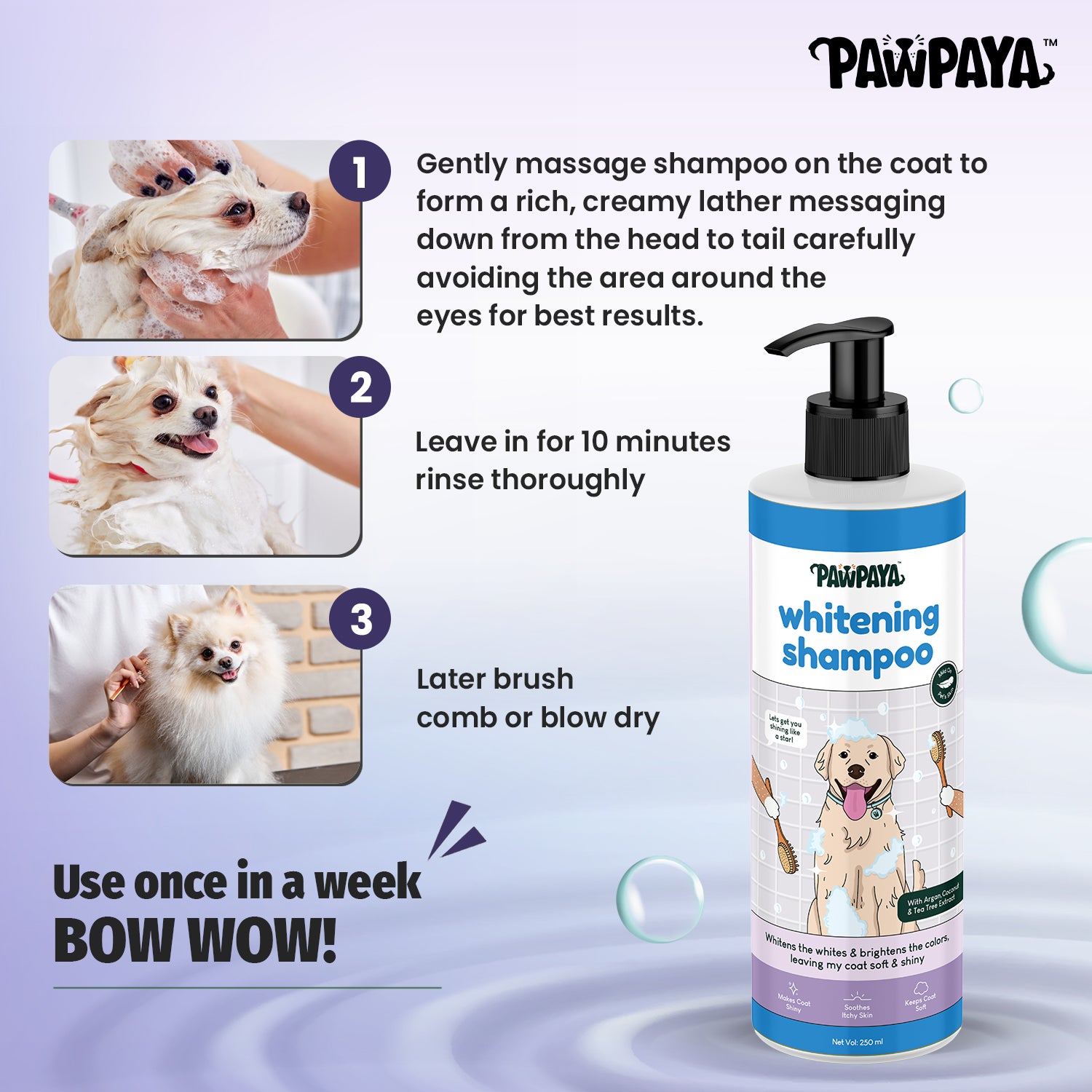 Pawpaya Whitening Coat Shampoo, 250 ml