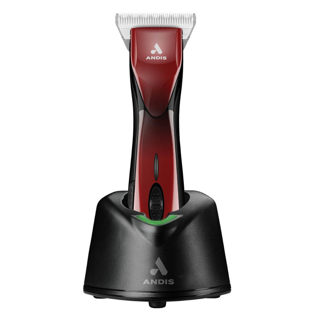 Andis DBLC-2 Pulse ZR II 5-Speed Cordless Clipper front view, professional pet grooming tool, red color, CeramicEdge Wide Blade, ergonomic design, high-performance motor, cordless clipper, pet grooming equipment, detachable blade system, lightweight clipper, Andis grooming clipper, pet grooming supplies, durable clipper, grooming salon tool, high-speed clipper, pet hair trimmer, rechargeable clipper, versatile grooming clipper, Andis Pulse ZR II, premium pet clipper.