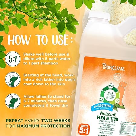 Tropiclean Natural Flea & Tick Shampoo Plus Soothing For Dogs, 3.8L