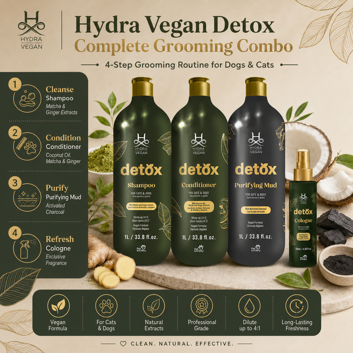 Hydra Vegan Detox Complete Grooming Combo for Dogs & Cats – Shampoo, Conditioner, Purifying Mud & Cologne