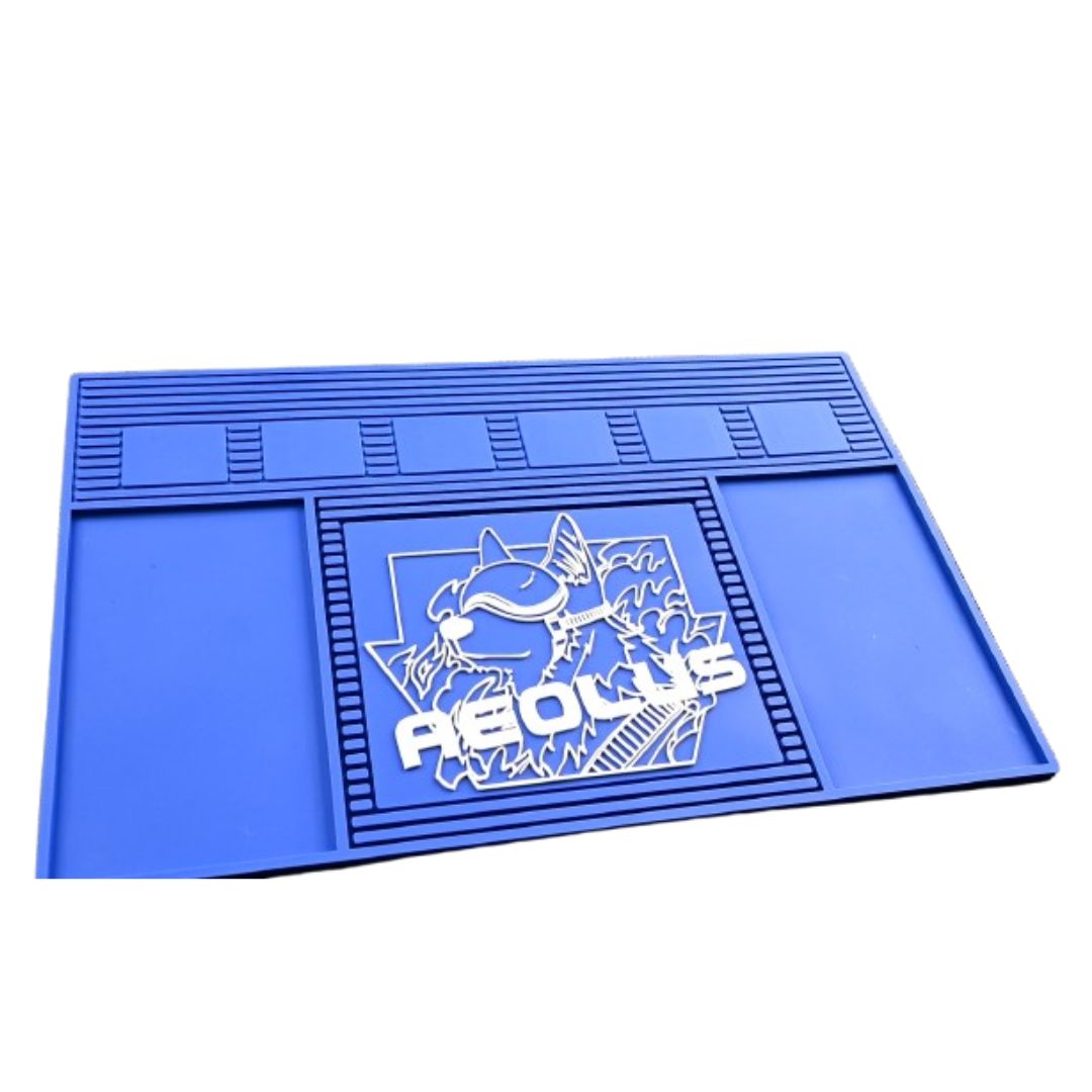 magnetic organizer mat, grooming tool holder, clipper mat aeolus, blade holder mat, non-slip grooming station mat, grooming table mat with magnets, magnetic strip mat for clippers, shears and blades organizer, aeolus grooming mat, blue grooming tool mat, magnetized clipper organizer, non-slip mat for groomers, tool mat close-up, aeolus magnetic surface