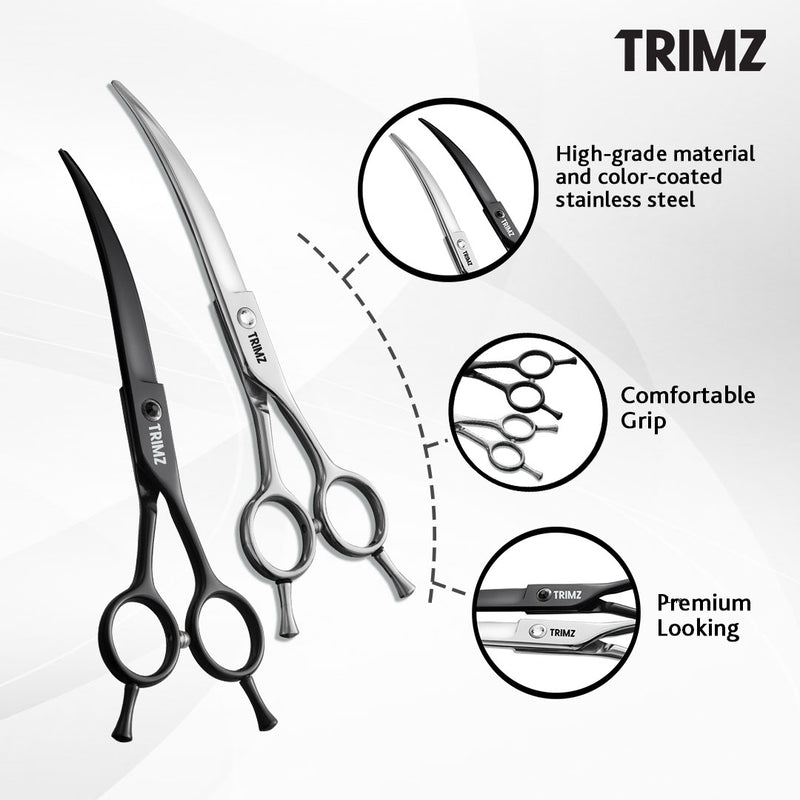 Trimz Curved Scissors are available in two colors: sparkling silver and jet black.