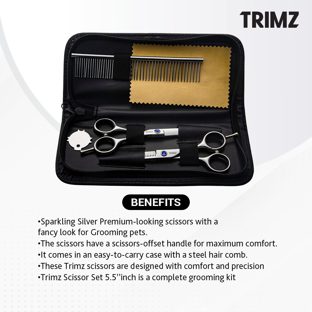 Trimz Scissors Set for Pet Grooming with Sparkling Silver Solution