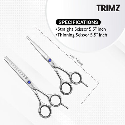 Trimz Scissors Set, 5.5 inches, Sparkling Silver for Grooming Pets