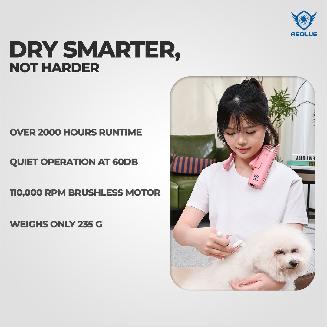 Aeolus Neck-Hanging Hands-Free Pet Dryer (Yellow)