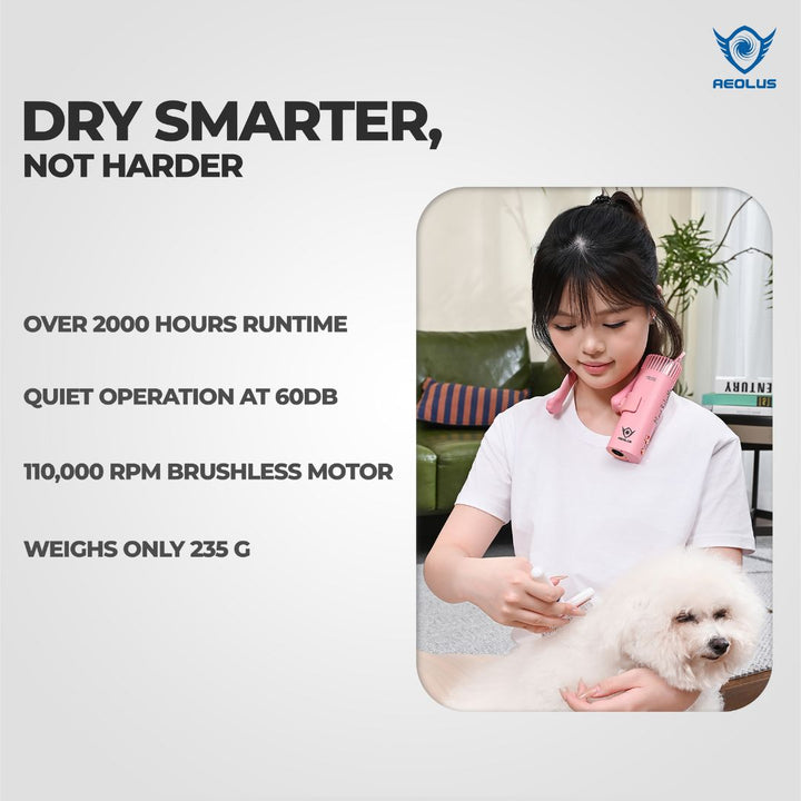 Aeolus Neck-Hanging Hands-Free Pet Dryer (Yellow)