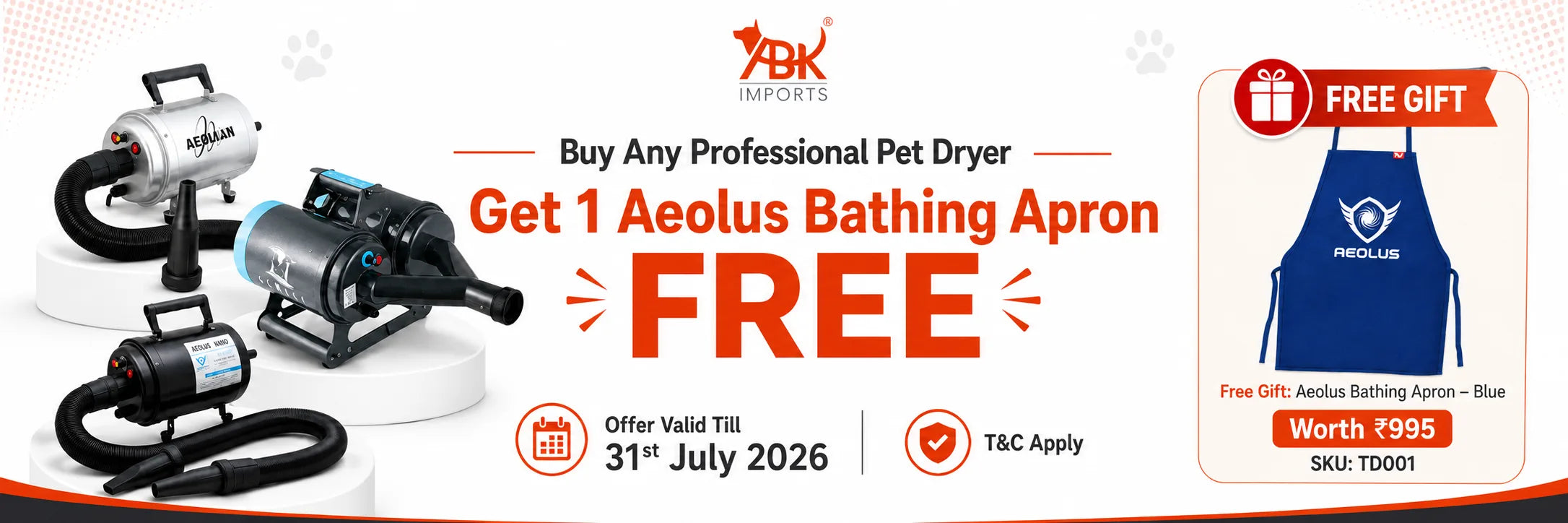 Professional pet dryer offer with free Aeolus Bathing Apron for dog grooming salons
