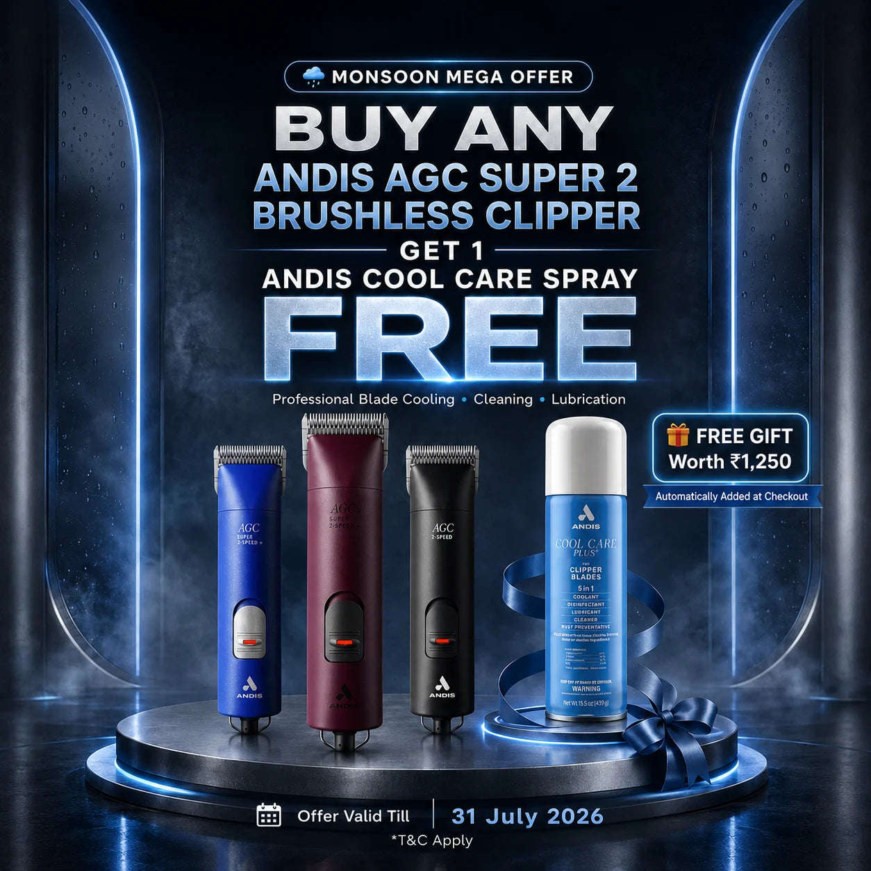 Andis AGC Super 2 clipper offer with free Cool Care Spray for pet grooming salons