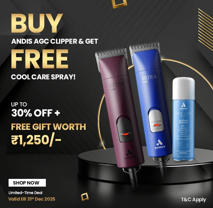 Exclusive mobile offer: Andis AGC Clipper with free Cool Care Spray at ABK Grooming , Andis AGC clipper with free Cool Care spray for dog grooming, professional pet grooming clipper, Andis products, salon tools, pet care offer, limited deal