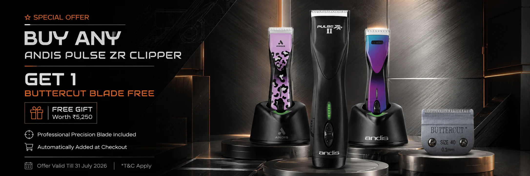 Andis Pulse ZR cordless clipper offer with free Buttercut blade for professional dog groomers
