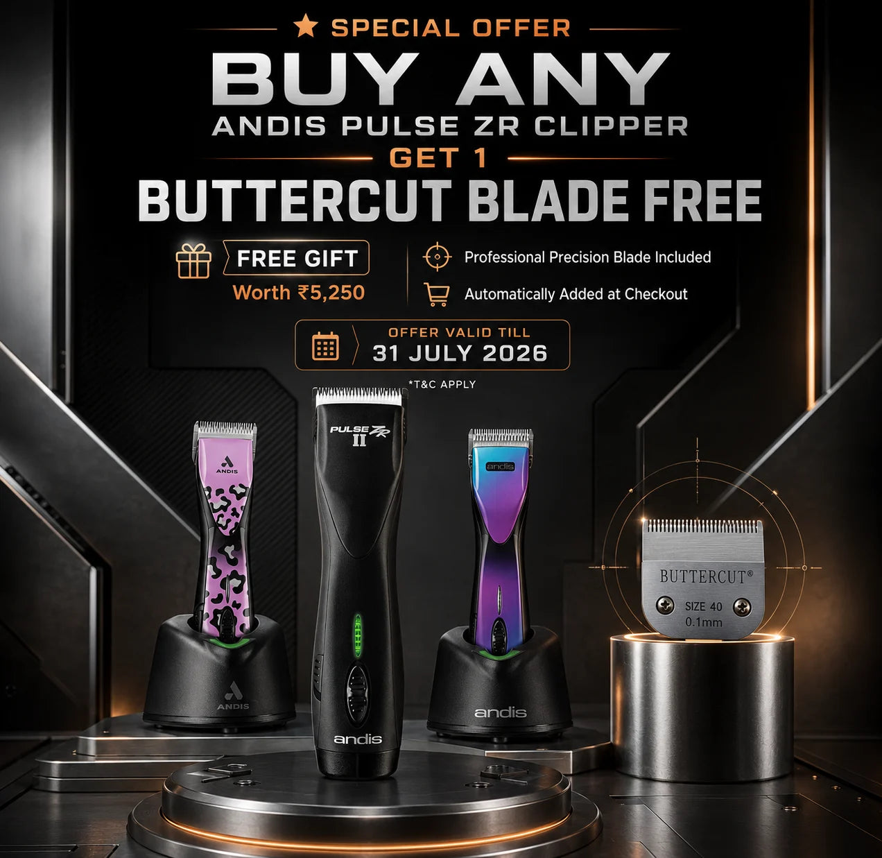 Andis Pulse ZR clipper special offer with free Buttercut blade worth ₹5,250`