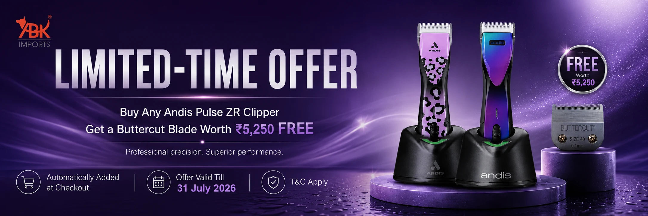 Andis Pulse ZR clipper limited-time offer with free Buttercut blade for professional dog groomers