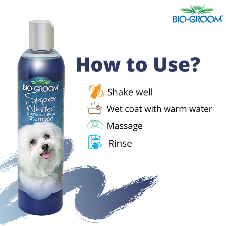 Biogroom Super White Coat Brightening Dog Shampoo. 355 ml