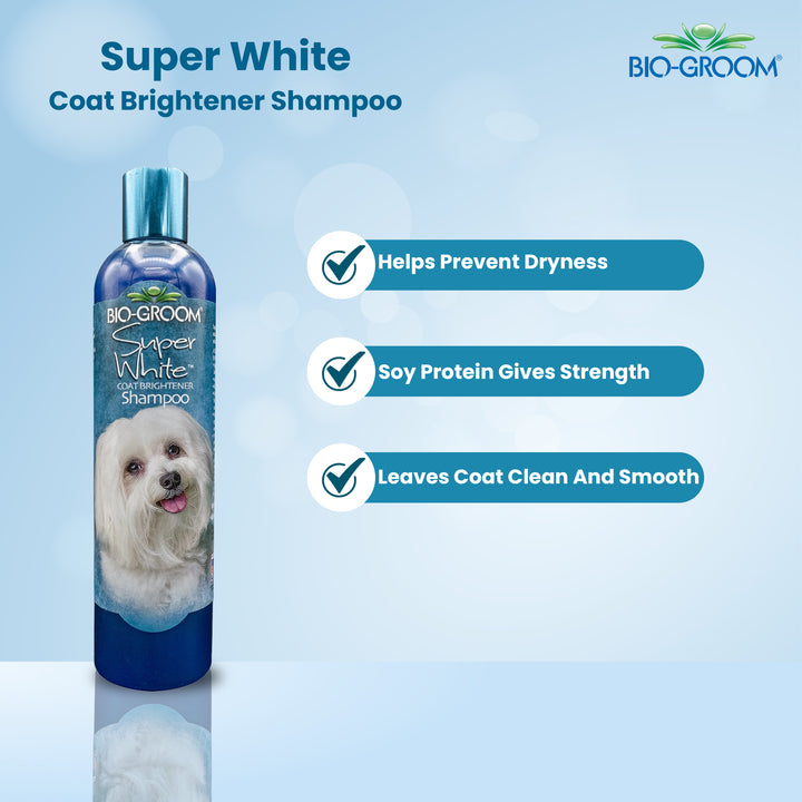 Biogroom Super White Coat Brightening Dog Shampoo. 355 ml