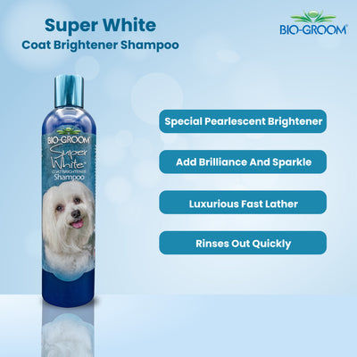 Biogroom Super White Coat Brightening Dog Shampoo. 355 ml