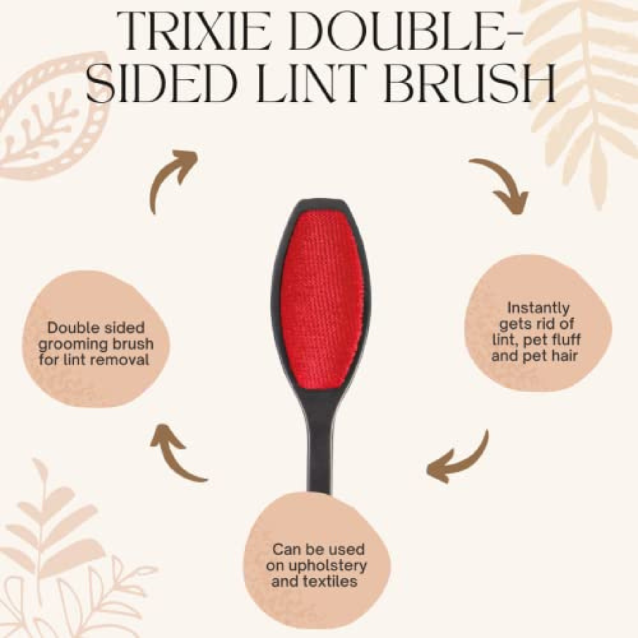 Trixie Lint Brush Easy Way to Clean of Pet Hair Double-Sided Black/Red