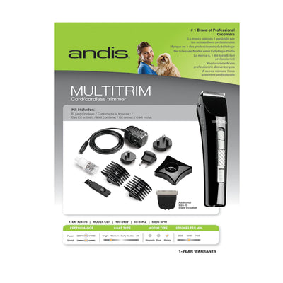 Andis AGC Super 2 Speed Brushless Clipper + Andis CLT MultiTrim Cord/Cordless Trimmer Combo