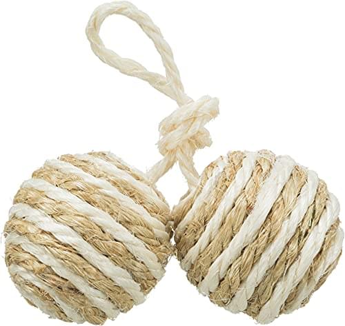 2 Balls on a Rope Sisal with Bell | Assorted Colour -  Cat Rope Toy