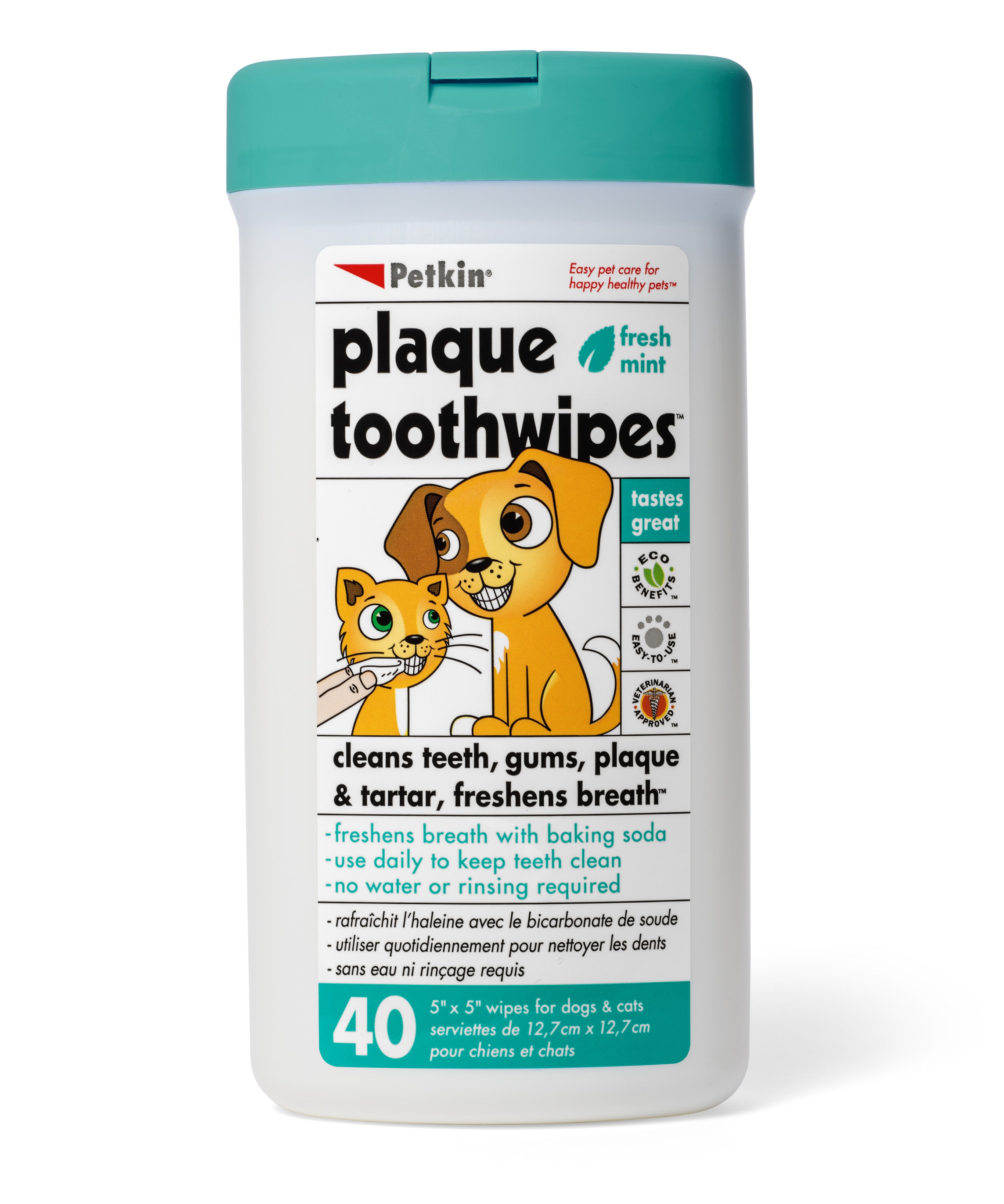 Petkin Plaque Fresh Mint Tooth Wipes for Pets