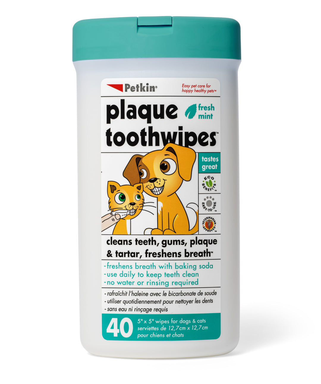 Petkin Plaque Fresh Mint Tooth Wipes for Pets - abkgrooming