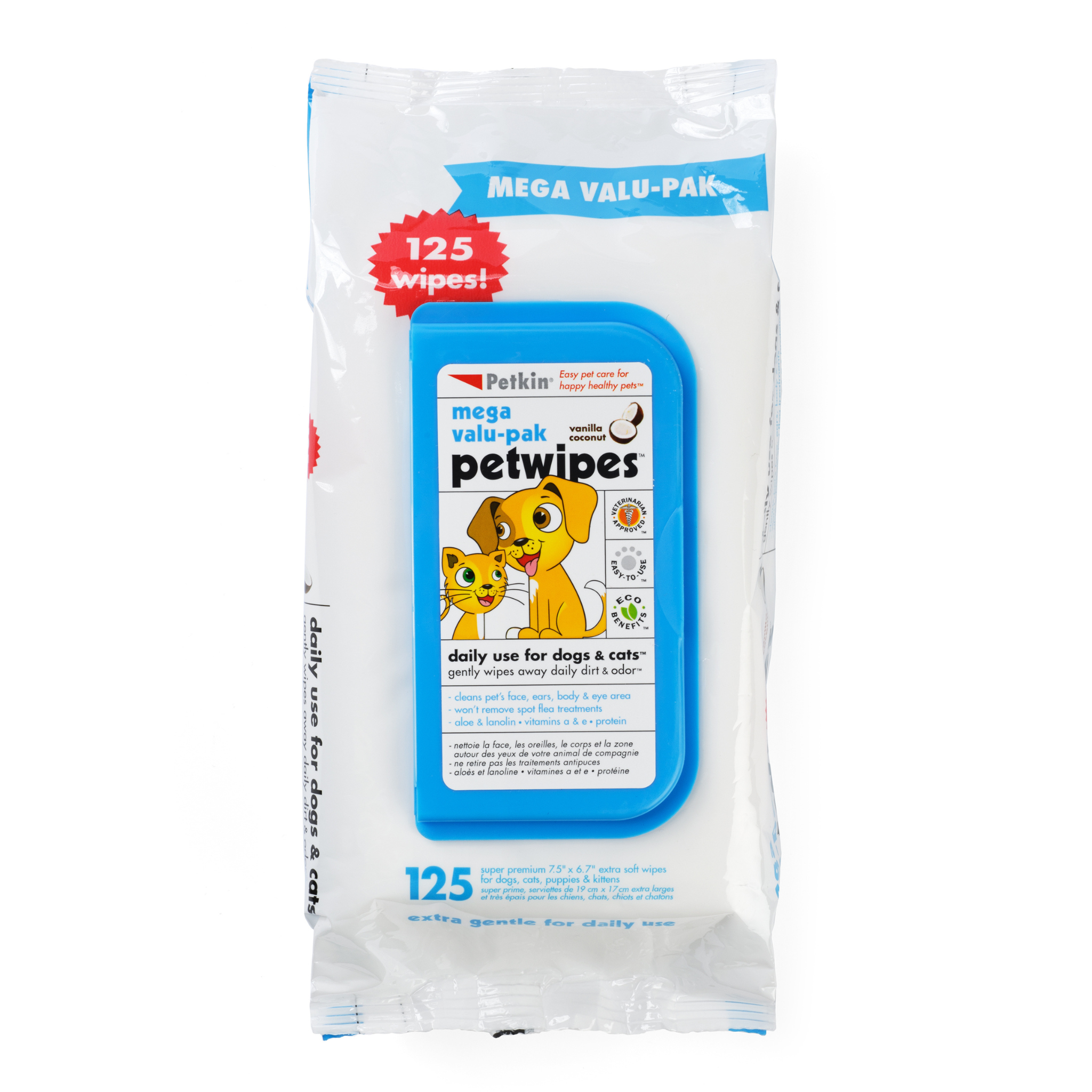 Petkin Pet Wipes Mega Value Pull Pack, 125 pcs