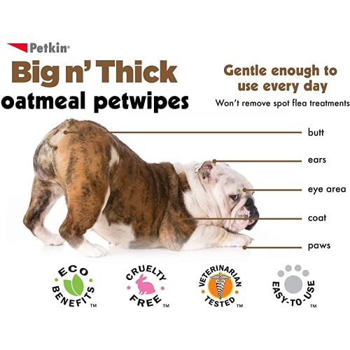Petkin Big N Thick Oatmeal Pet Wipes, 100 Wipes