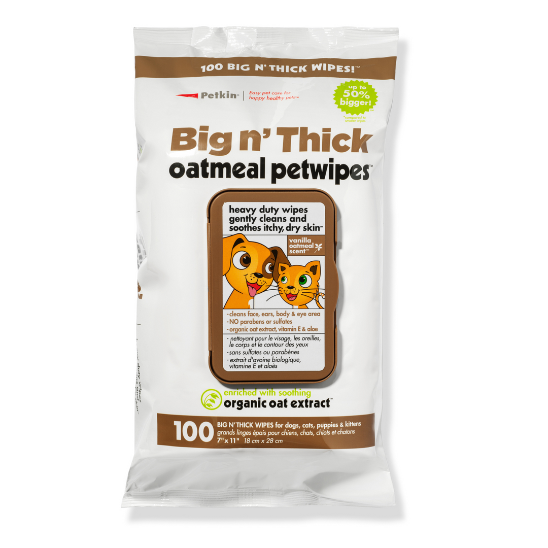 Petkin Big N Thick Oatmeal Pet Wipes, 100 Wipes