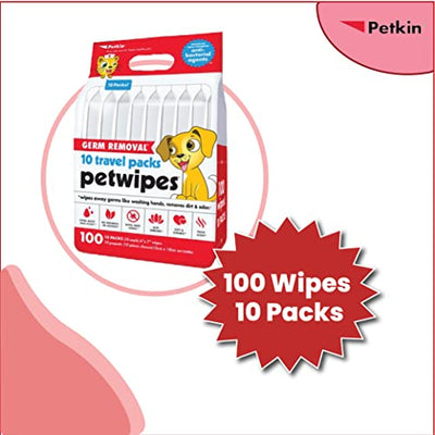 Petkin face and body germ removal 100 pet wipes, travel pack (includes 10 packs each)
