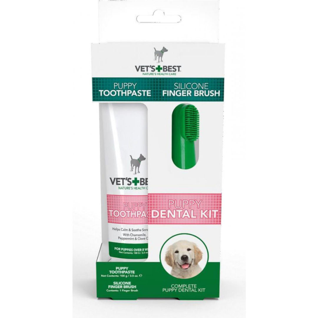 Vet's Best Puppy Dental Kit, 100 g Toothpase & Silicone Finger Brush NEW