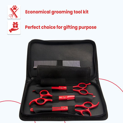 Trimz Trendy Dog Trimming Scissors Kit, 7" - Rose Red