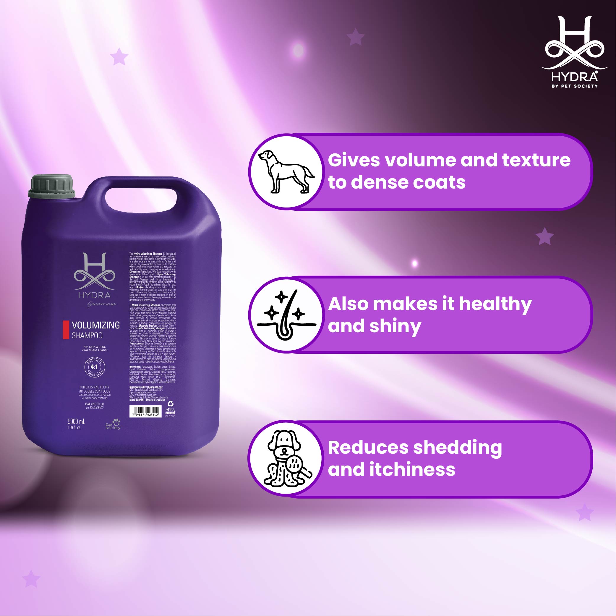Hydra Professional voluminizing, Coat care Shampoo For Pets, 5 liter