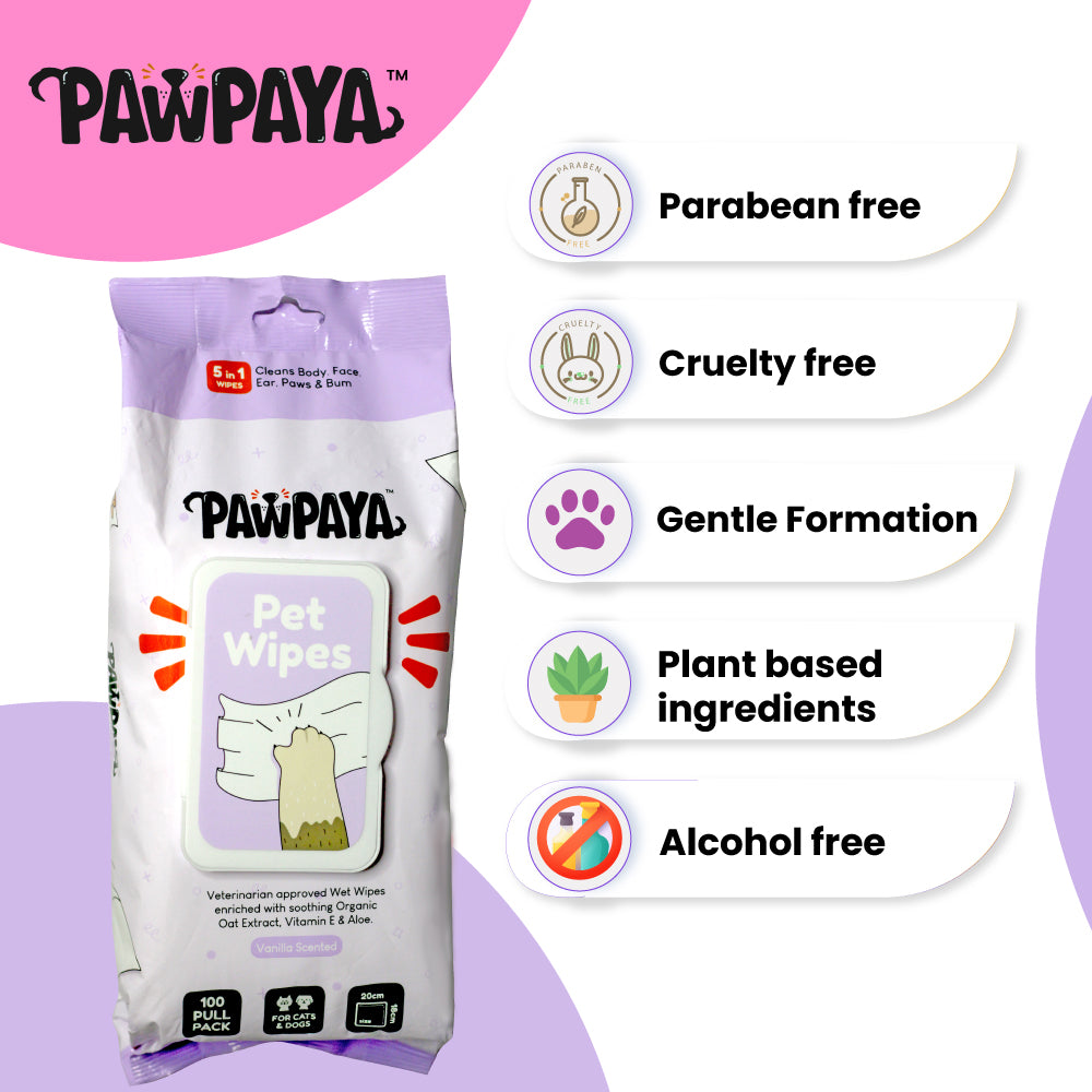 Pawpaya Pet Wipes Made for All Cats and Dogs | 100 Pull Pack