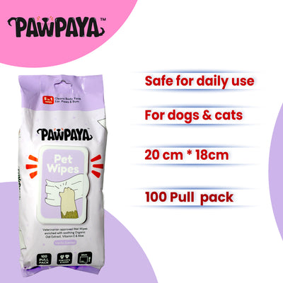 Pawpaya Pet Wipes Made for All Cats and Dogs | 100 Pull Pack